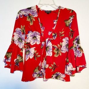 Topshop‎ Tie Front Bell Sleeve Top